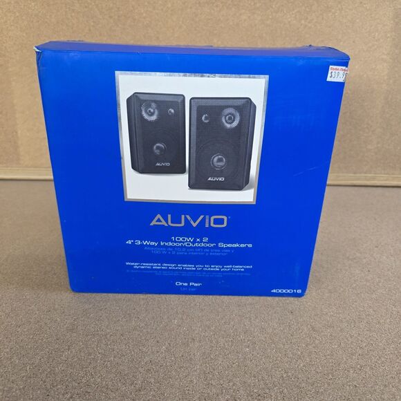 AUVIO 100W x 2 4” 3-Way Indoor/Outdoor Speakers One Pair 4000016 Water Resistant - Picture 1 of 15